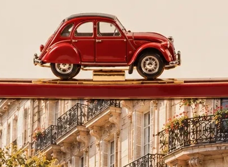 The red 2CV clasp on the Paris clutch
